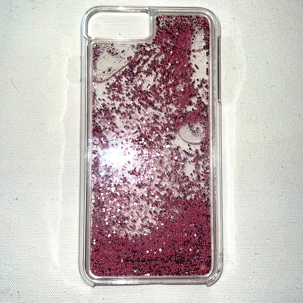 Pink iPhone 8 plus case with glitter and balls :)